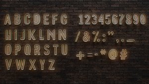 Neon Letters Digits Symbols Signage Pack 3D model