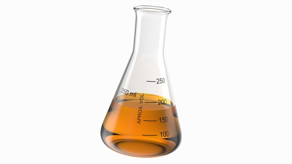 modelo 3d Solución de oro en matraz Erlenmeyer de boca estrecha de 250 ...