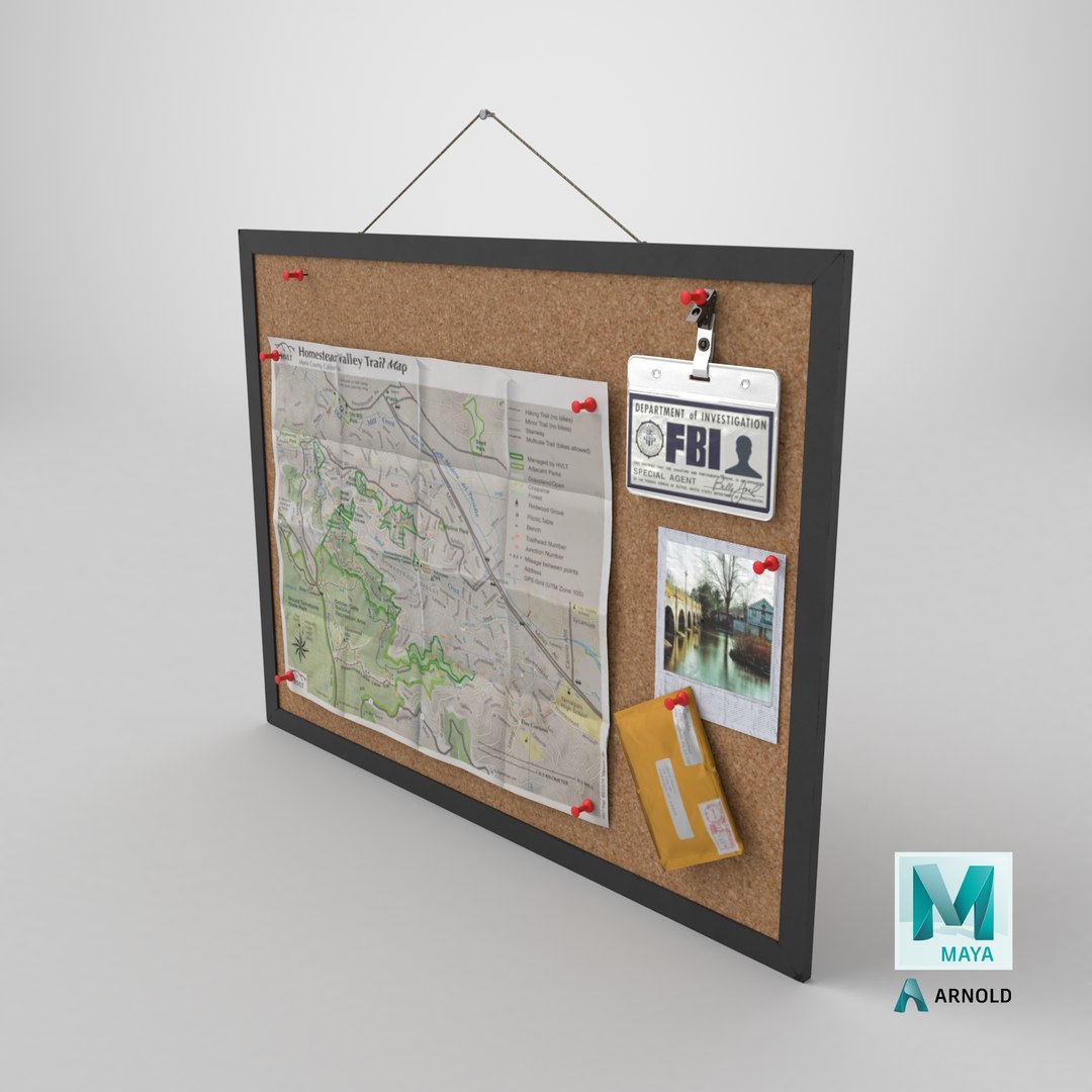 Detective Cork Board Game Ready 3D model https://p.turbosquid.com/ts-thumb/a2/YsrQH7/gO/stemcell_maya_arnold_render/png/1788265719/1920x1080/fit_q87/1ebb2a41e1c8fb3ef44ac37dc248278321c49fe0/stemcell_maya_arnold_render.jpg