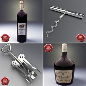 wine set bottle 3d model