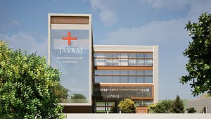 Modern Hospital Building  with Garden