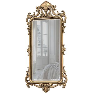 Classic Antique Tall Wall Mirror in elegant gold frame 3D model model