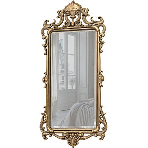 Classic Antique Tall Wall Mirror in elegant gold frame 3D model
