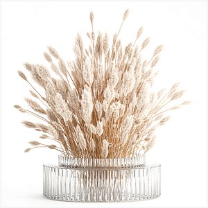 Dried flower bouquet branches cortaderia pampas glass vase 653 3D