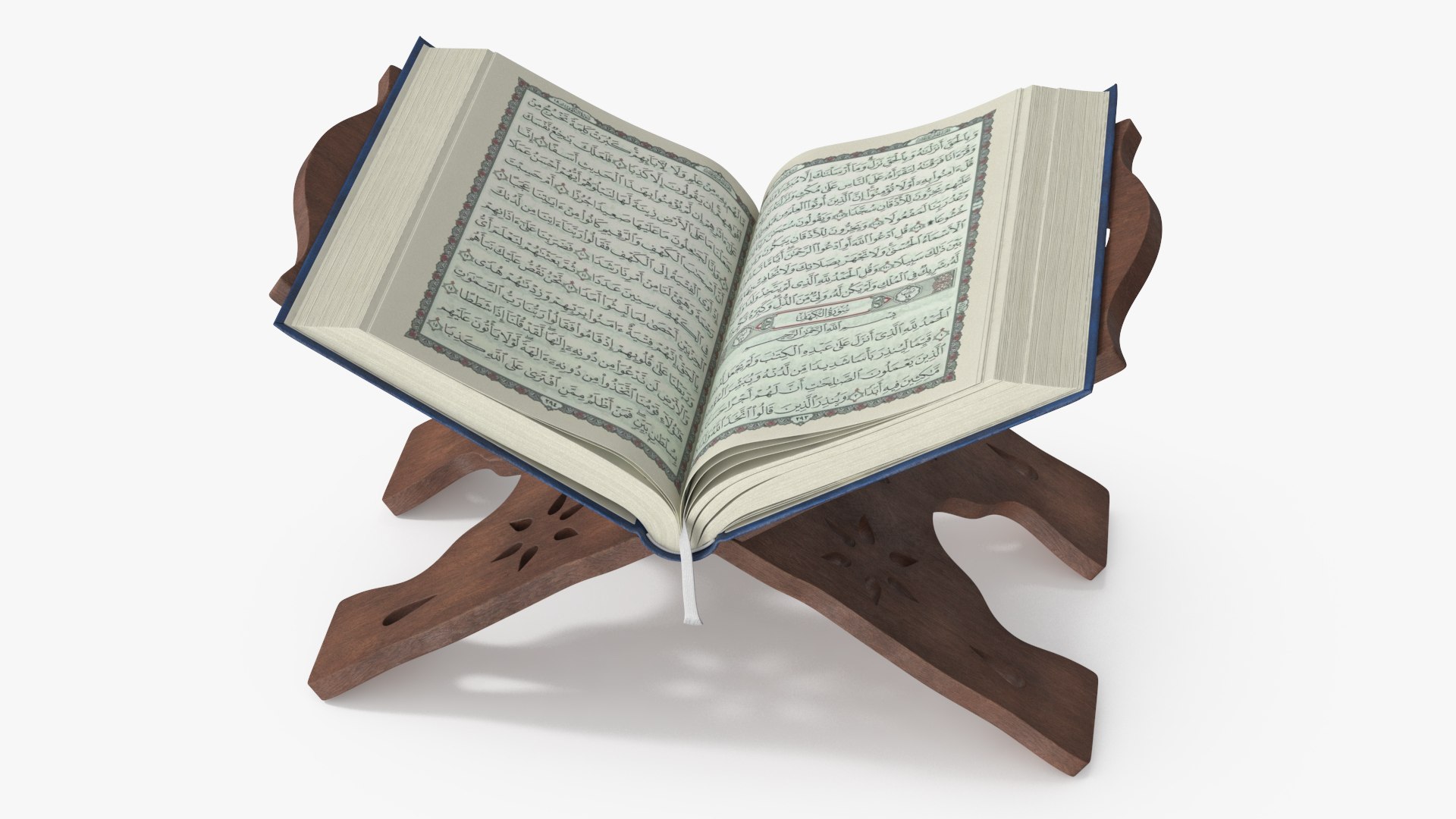 Holy Quran on Wooden Stand Holder 3D model preview