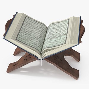 3D Holy Quran on Wooden Stand Holder