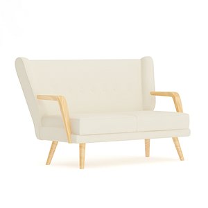 Beige Sofa with Wooden Arms
