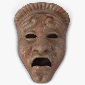 3d model of theatre tragedy mask red