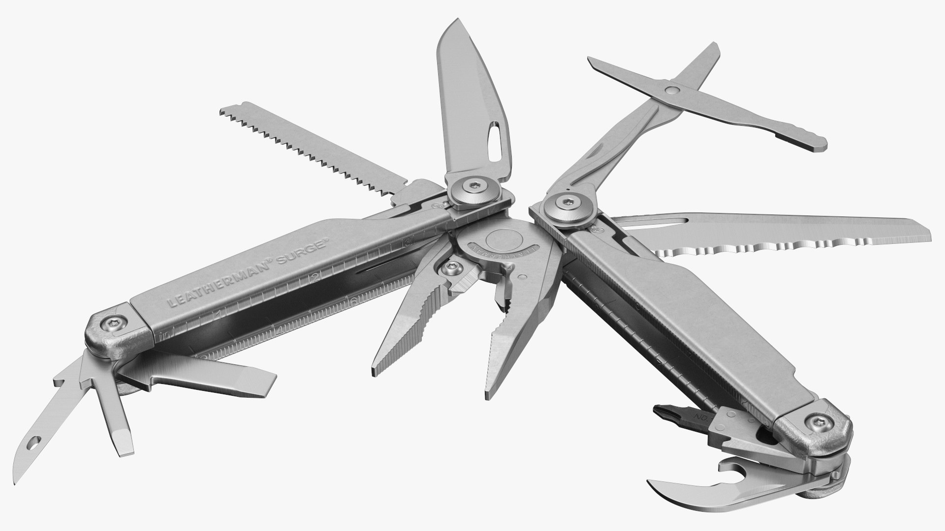 Leatherman Surge Multitool Silver Rigged 3D model preview