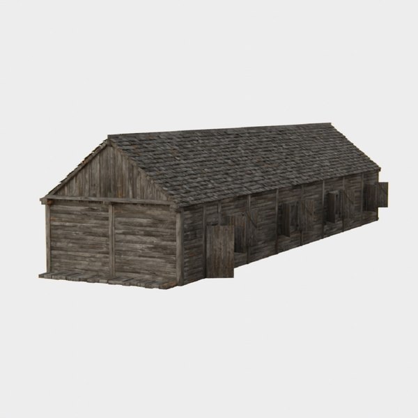 Old Wooden Medieval Building Shed 4 3D