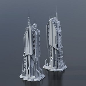 Scifi building tower skyscraper Low-poly 3D model