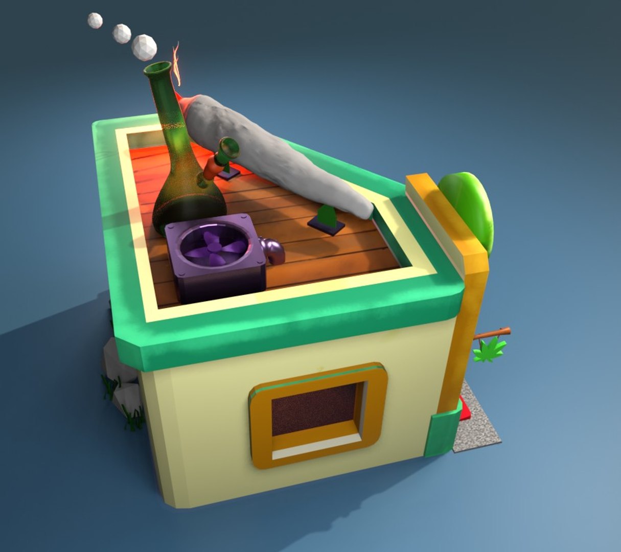 3D model Weed Cannabis marijuana shop Blender render Low-poly 3D model https://p.turbosquid.com/ts-thumb/a4/38Ovo6/9V/3/jpg/1657625715/1920x1080/fit_q87/26ad3291a5839ef31a0e90abd32c21fc43d8d71e/3.jpg