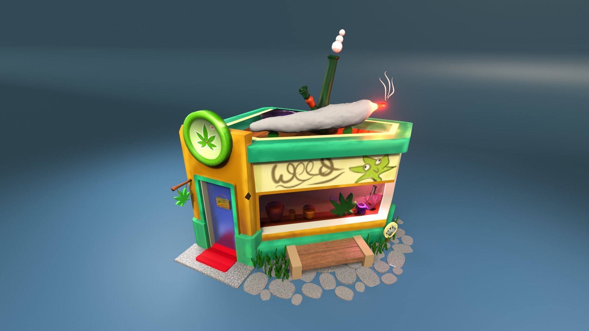3D model Weed Cannabis marijuana shop Blender render Low-poly 3D model https://p.turbosquid.com/ts-thumb/a4/38Ovo6/pz/5/jpg/1657625716/1920x1080/fit_q87/7bc44bc7d06e891121c8e10f4eae2777c7b4ffc4/5.jpg