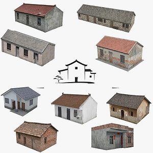 Low-poly Chinese Village House collection