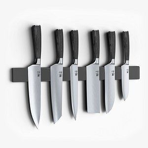 3D Japanese Knives Magnet Set model