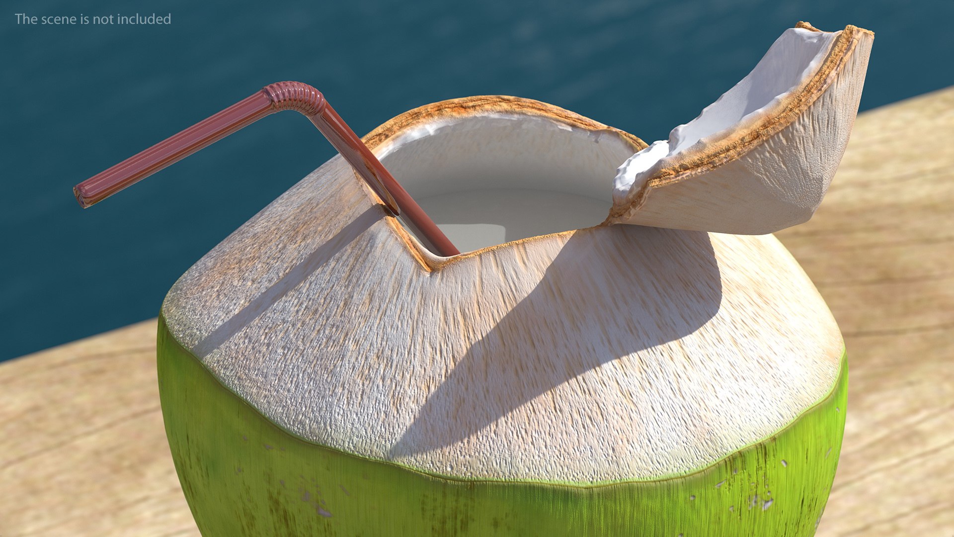 Open green coconut straw 3D - TurboSquid 1557636