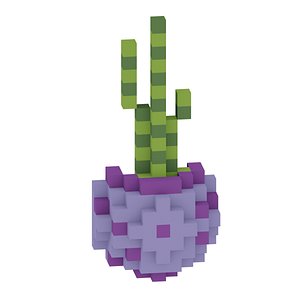 Wall mounted decorative cactus in a pot 8 bit stylized 3D model
