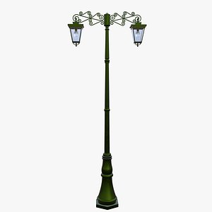3D model Victorian Double Lantern Street Light Green Cast Iron Street Lamp
