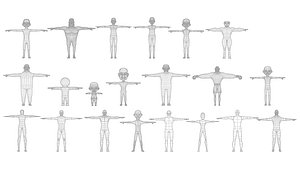 3D 21 Male Base Mesh Pack Low-Poly Character Models