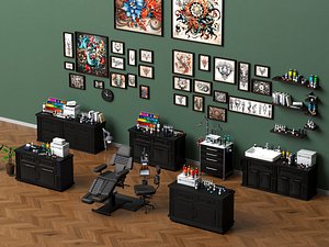 3D Tattoo Studio Interior  Equipment Set 3D Model model