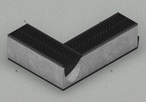 V300 Drain Channel Corner 90 Degree Concrete with Grate 3D Model 3D