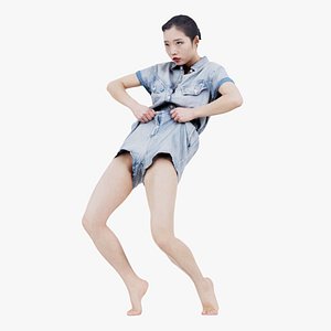 Asian Woman Wearing Light Blue Jeans 014 Remastered 3D