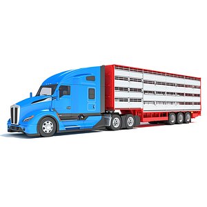 3D model Truck with  Animal Transporter Trailer