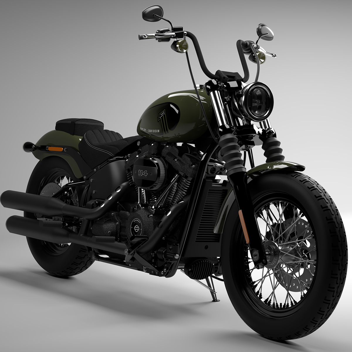 Harley Davidson Street Bob 2021 Deadwood Green realista Modelo 3D