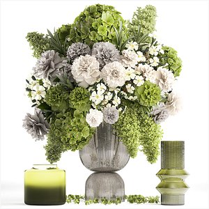 Solemn bouquet of green flowers vase lilac hydrangea 334 3D model