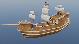 3D model Wooden Boat Ready For Sail