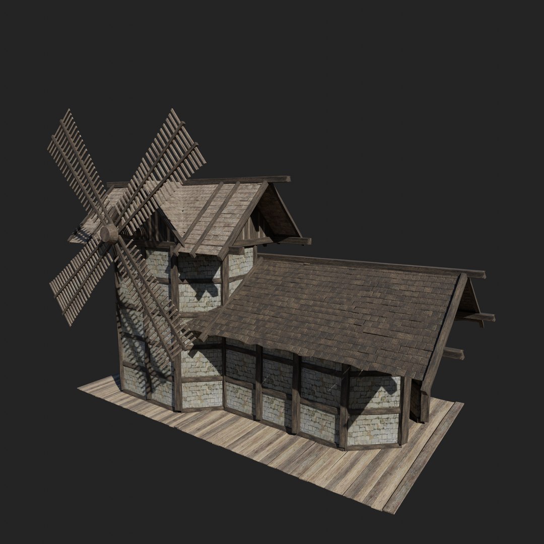 3D MEDIEVAL MILL WINDMILL WATERMILL FANTASY BUILDING COLLECTION Model ...