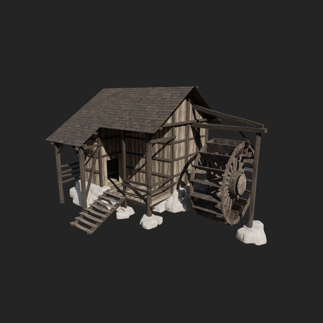 3D MEDIEVAL MILL WINDMILL WATERMILL FANTASY BUILDING COLLECTION Model ...