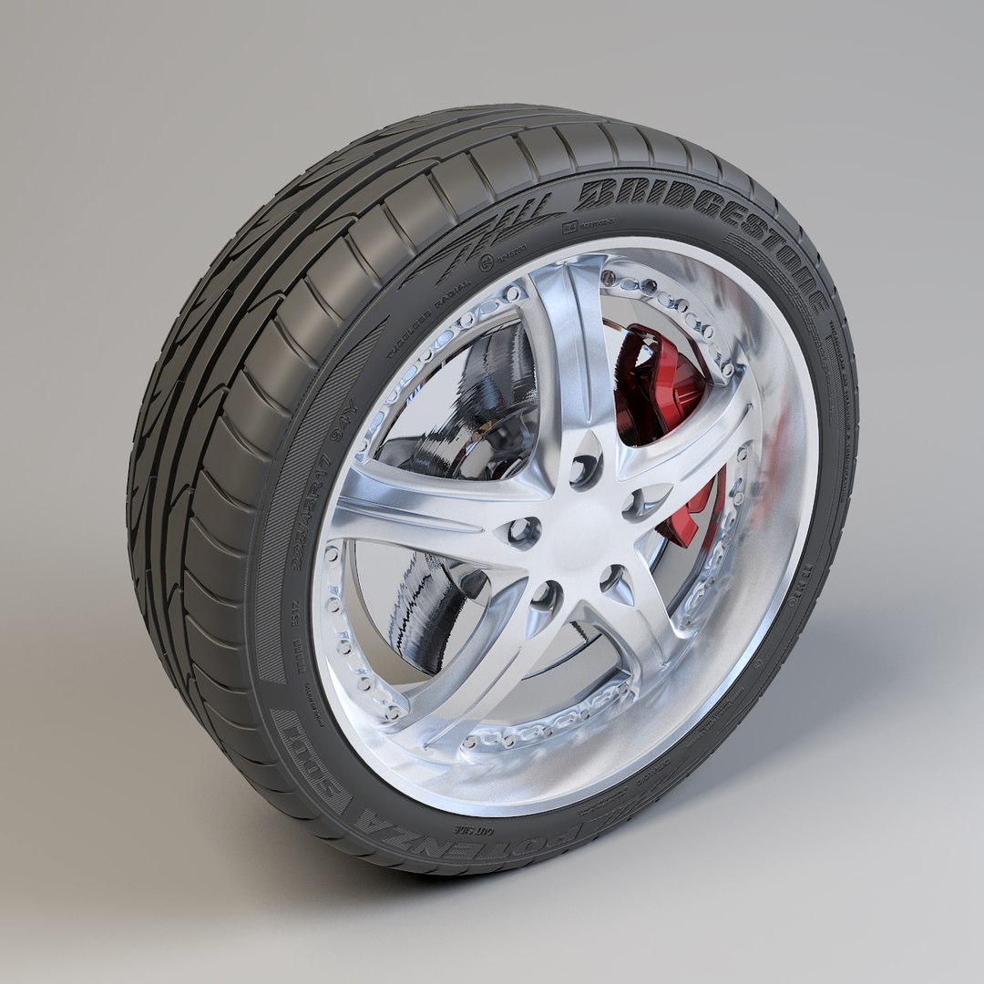 5 spokes wheel bridgestone potenza 3d model