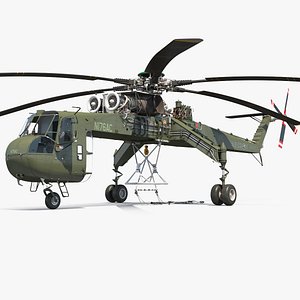 Cargo Helicopter Sikorsky S-64 Skycrane Green Rigged