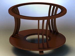 Teak Round Coffee Table with Glass 3D