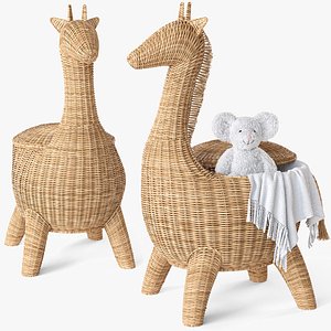 RATTAN ANIMAL BASKET GIRAFFE 3D
