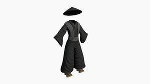 3D Samurai Old Outfit A10 Full Black - Character Clothing Design model