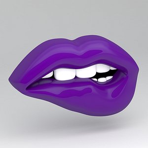 3D purple lips biting model