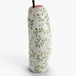 3D high resolution ceramic vase with green floral pattern