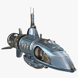 Steampunk Submarine Blue Rigged