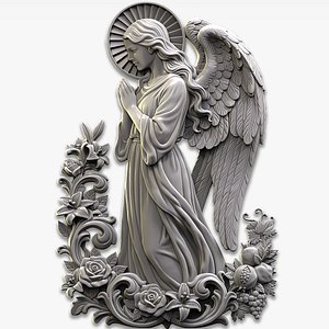 3D Praying Guardian Angel Relief for 3D Printing and CNC