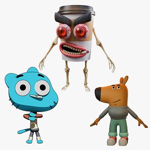 Meme &amp; Cartoon Rigged Characters Bundle - Chill Guy, Gumball, Coffee Skeleton 3D