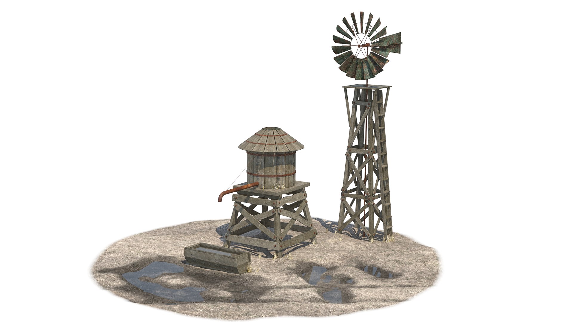 Wild West Wind Mill And Water Tank 3D - TurboSquid 2098410