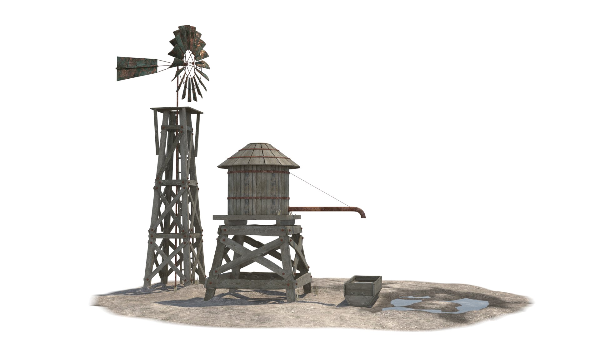 Wild West Wind Mill And Water Tank 3D - TurboSquid 2098410