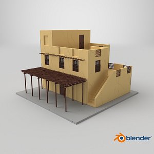 Cartoon Arabian Traditional House with Canopy