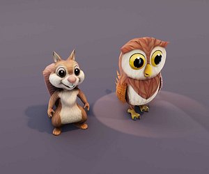 Cartoon Woodland Creature Bundle - Animated Squirrel  Owl 3D Models 3D model