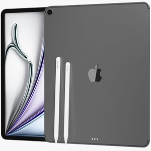 Apple iPad Air 13 2025 WiFi and Cellular with Pencils Space Gray 3D model