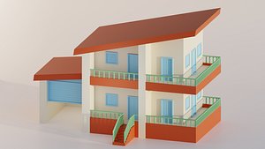 Stylized Low Poly Isometric Modern House 3D model