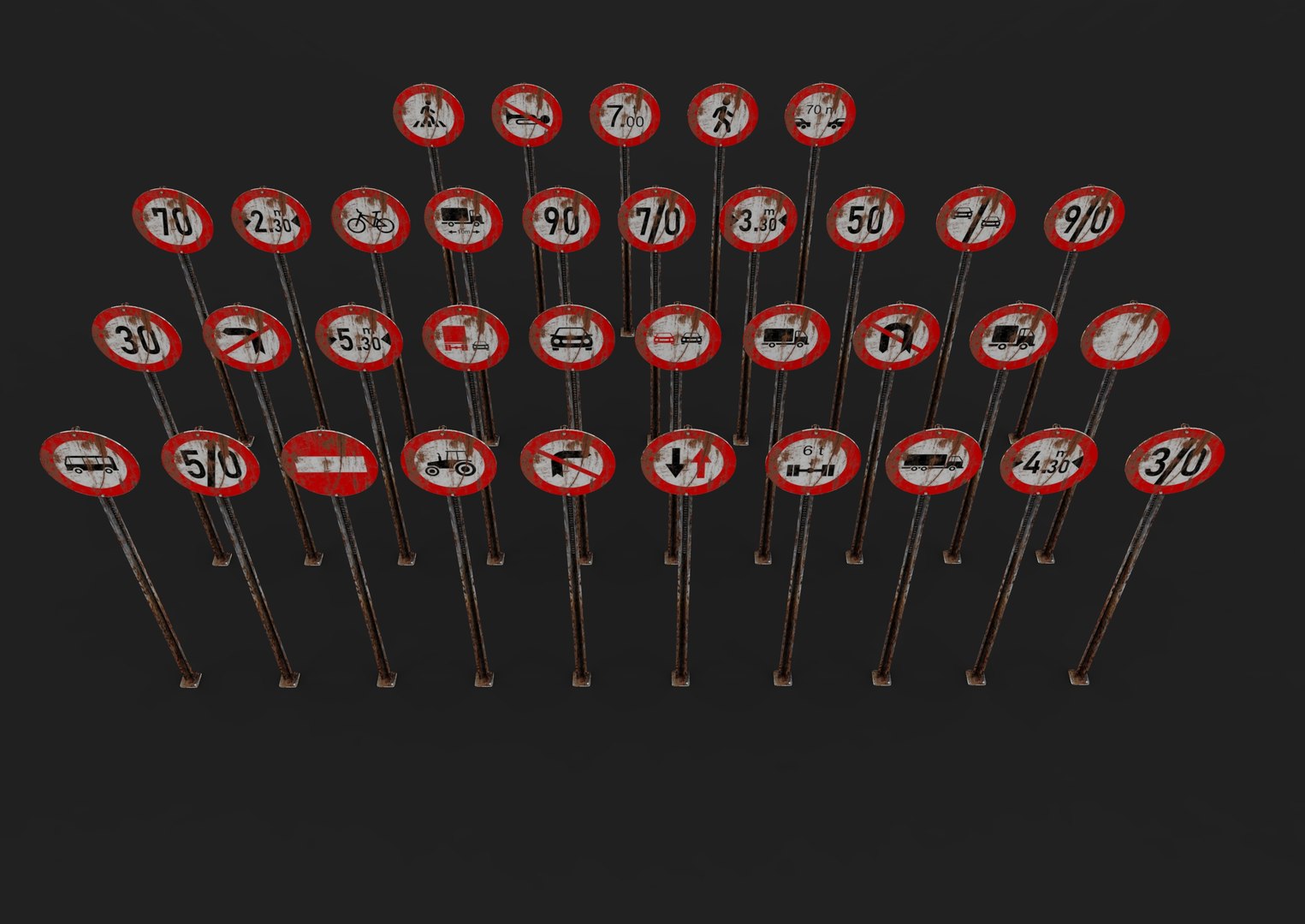 Traffic Signs Red Rust 35 Pieces 3D model - TurboSquid 1734073
