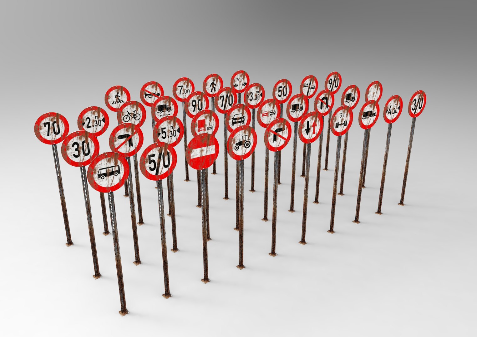 Traffic Signs Red Rust 35 Pieces 3D model - TurboSquid 1734073